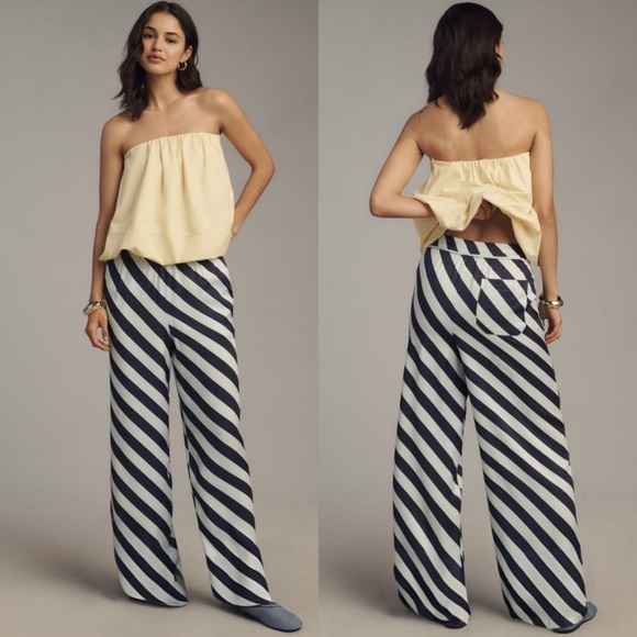 Anthropologie Pants - NWT Anthropologie Maeve The Brooklin Printed Wide Leg Pants Blue Stripe